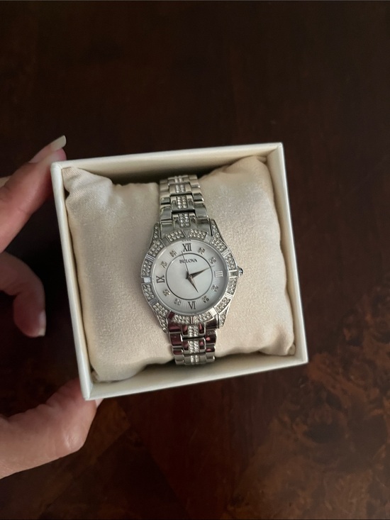 Bulova Accessories - Bulova Ladies Silver Tone Crystal Bracelet Watch